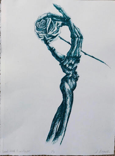 Printmaking- Planography- Skeleton Hand and Rose